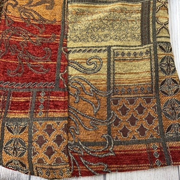 CJ Banks Tapestry Full Zip Burgundy Red Orange Brown Cream Floral Swirl Blazer - Picture 12 of 16